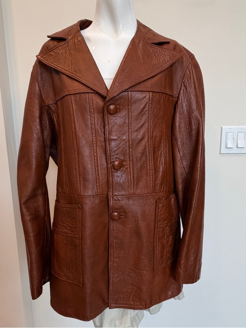 Vintage Tony’s Genuine Brown Leather Jacket Made in Mexico 70s Wide Lapel Unisex